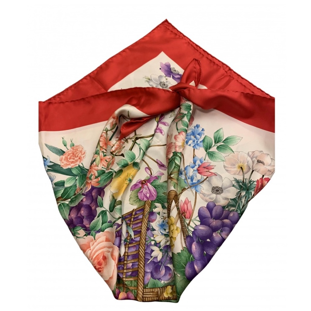 Gucci Floral Silk Scarf in Red and Multicolor